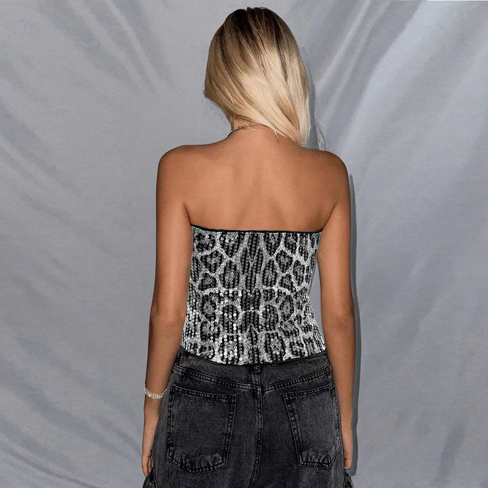 Leopard Sequin Corset Crop Top