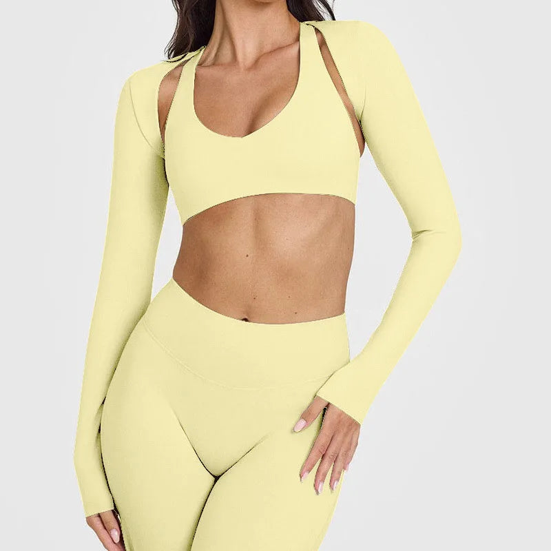 Wholesale High Quality Women's Gym Fitness Top Custom Front/Back Logo Breathable Backless Long Sleeve Seamless Regular Fit