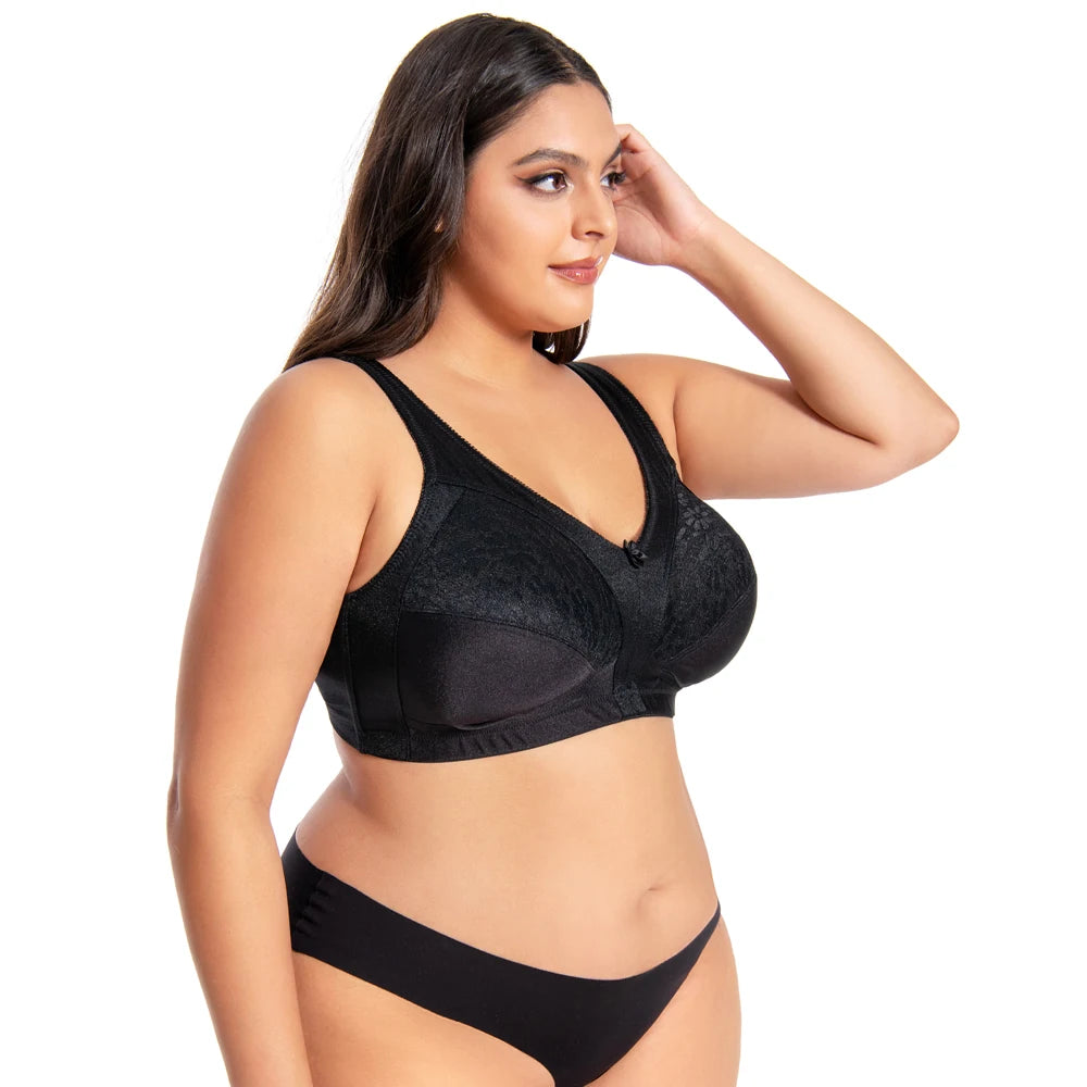OEKO Certificated Custom Made Plus Size Lace Fabric Wireless Big Breast Cup  Bras for Big Women Full Coverage Push up