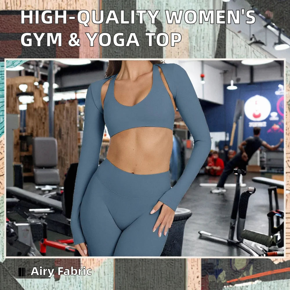 Wholesale High Quality Women's Gym Fitness Top Custom Front/Back Logo Breathable Backless Long Sleeve Seamless Regular Fit