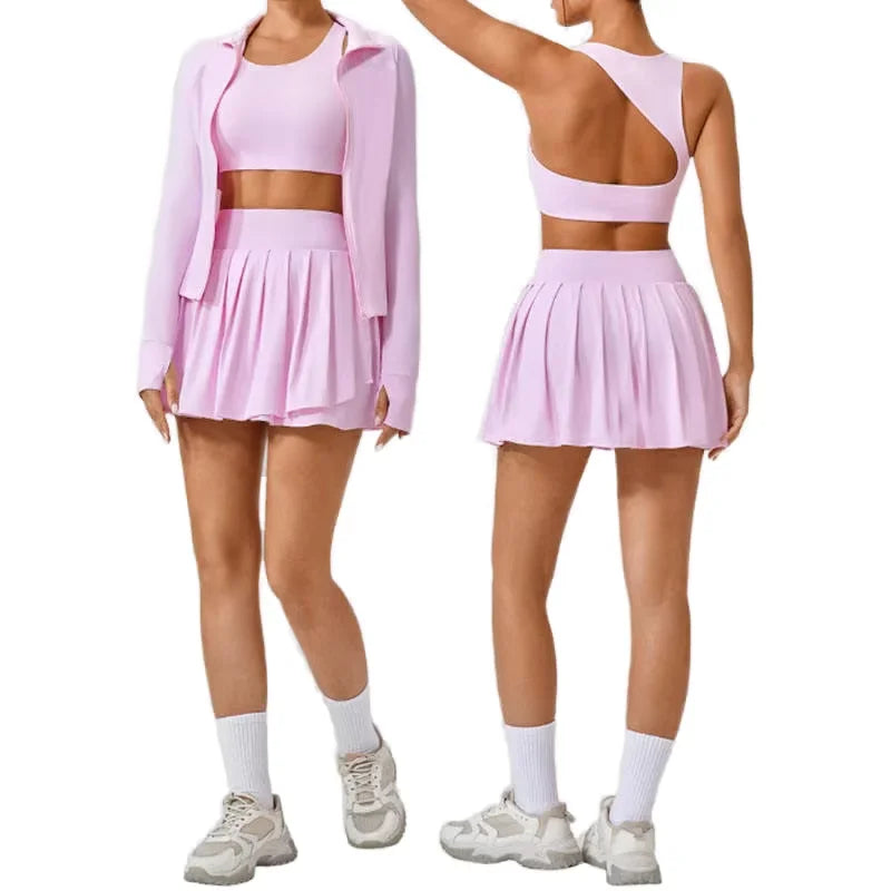 3-Piece Workout Set: Bra, Tennis Skirt & UPF50+ Jacket