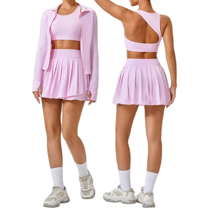 3-Piece Workout Set: Bra, Tennis Skirt & UPF50+ Jacket