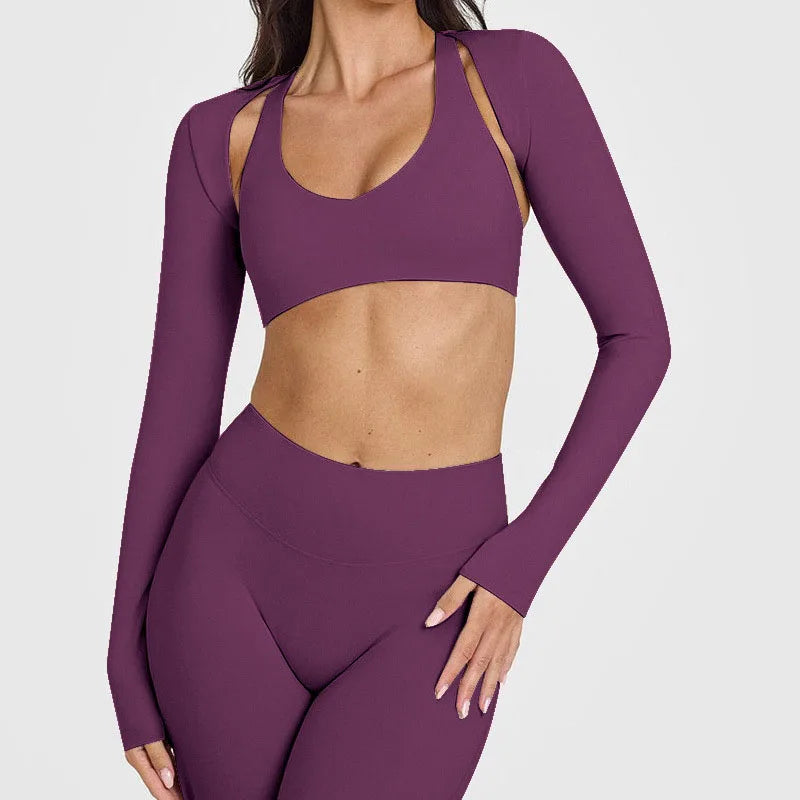 Wholesale High Quality Women's Gym Fitness Top Custom Front/Back Logo Breathable Backless Long Sleeve Seamless Regular Fit