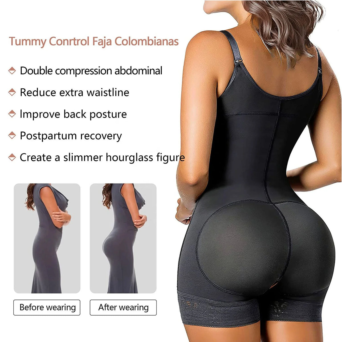 Women BBL Double Compression Lift Shape Your Buttocks Girdle Fajas Adjustable Breast Support Tummy Control Bodysuit Bodyshaper