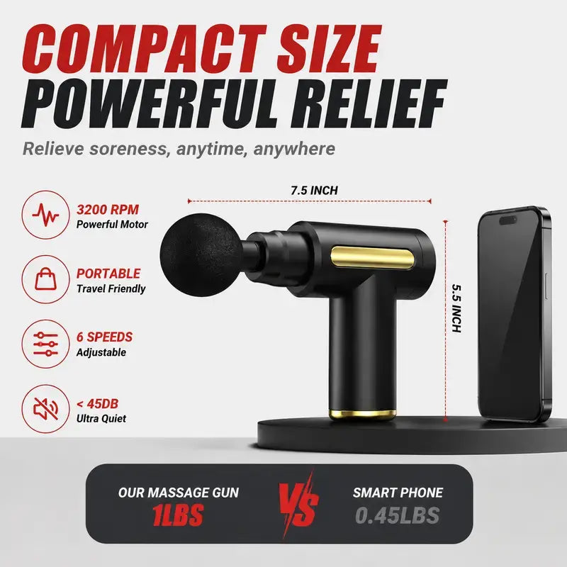 Multifunctional Massage Gun - Home Travel Lightweight USB Rechargeable Massage Device, 6 Speeds Adjustable, Ultra-Quiet Brushless Motor, 4 Replaceable Heads, ABS Plastic, for Muscle Relief, Self Care Gift for Him