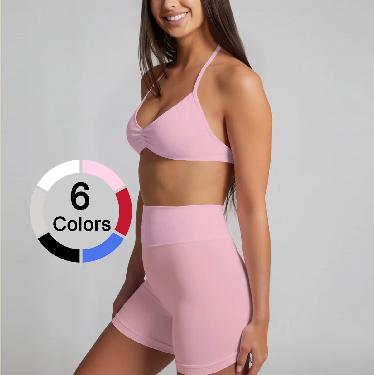 2 Seamless High-Elastic Halter-Neck Back-Slimming Bra High-Waist Butt-Lifting Pants Two-Piece