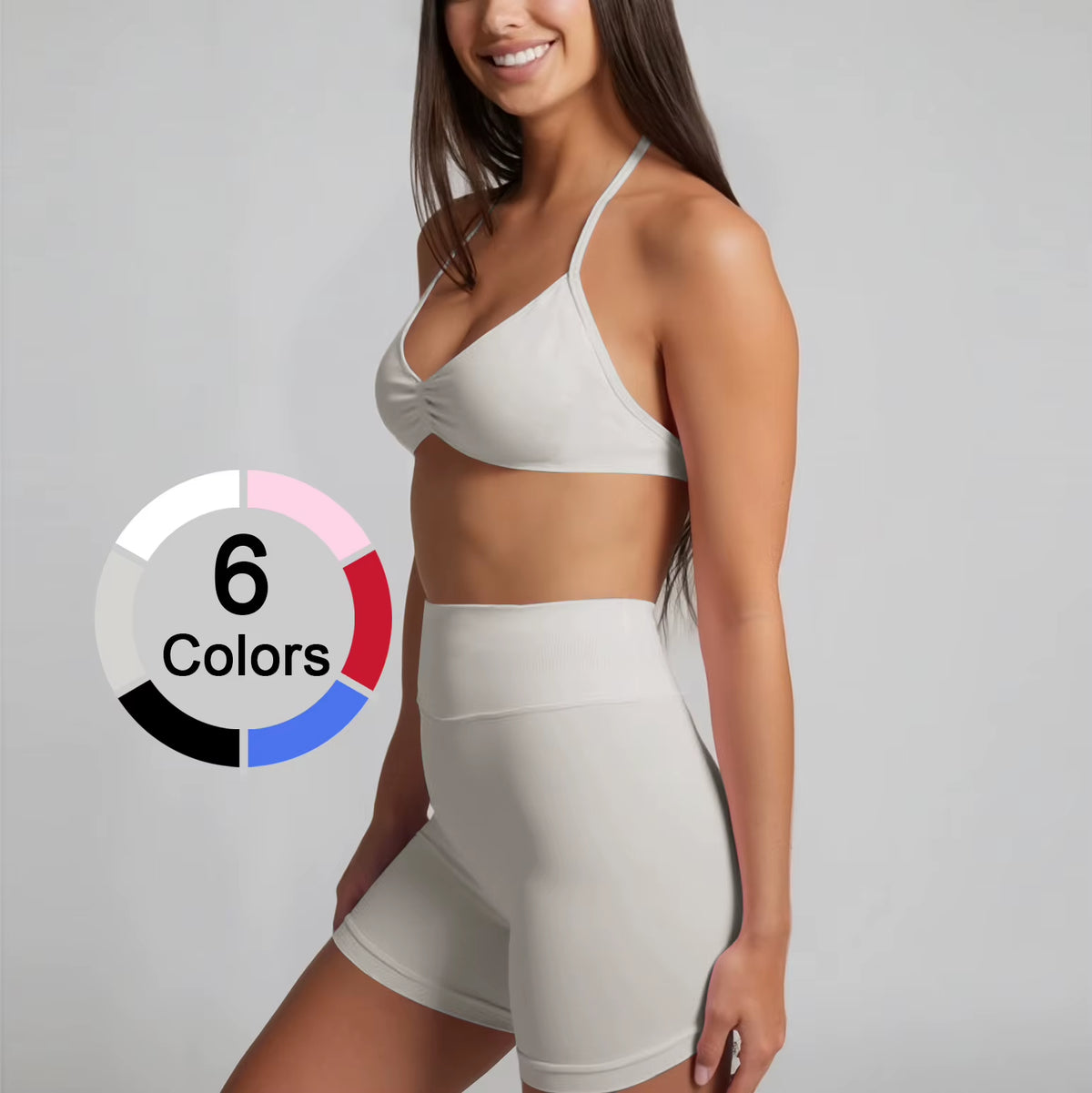 2 Seamless High-Elastic Halter-Neck Back-Slimming Bra High-Waist Butt-Lifting Pants Two-Piece