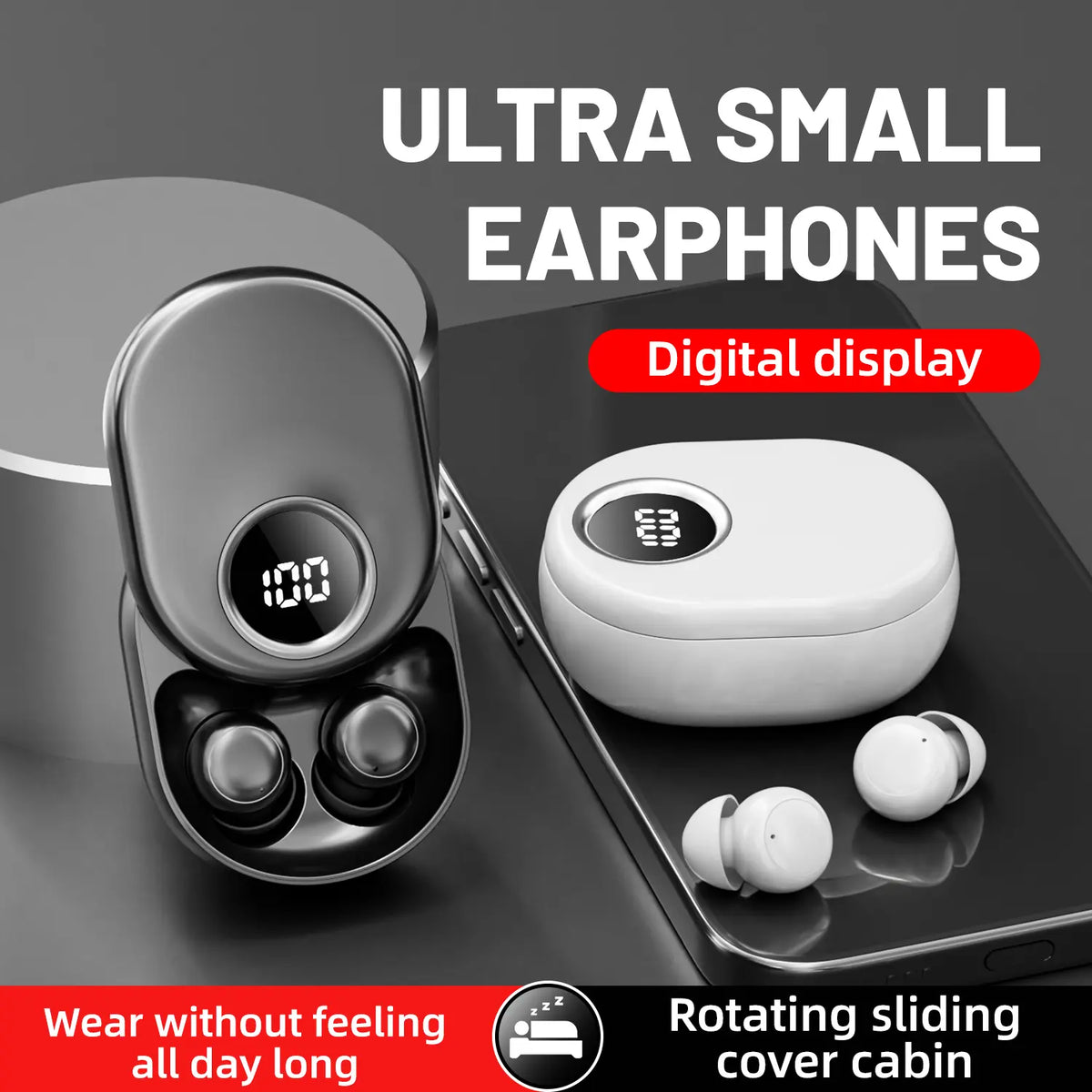 MSHUKCOE Mini Invisible In-Ear Sleep Aid Earbuds - Side Sleep No Ear Pressure, Noise Isolation Cells, 360° Rotating Charging Case, Waterproof, Bluetooth 6.0 Audio, Touch Control, for Study/Work, Ultra-Small Wireless Headphones